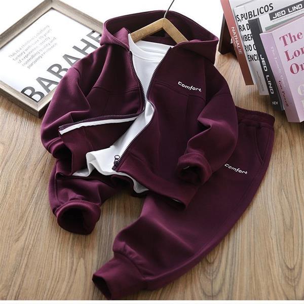 ست سویشرت کلاهدار طرح Cmfort با شلوار اسلش گت دار رنگ زرشکی  کد 20563