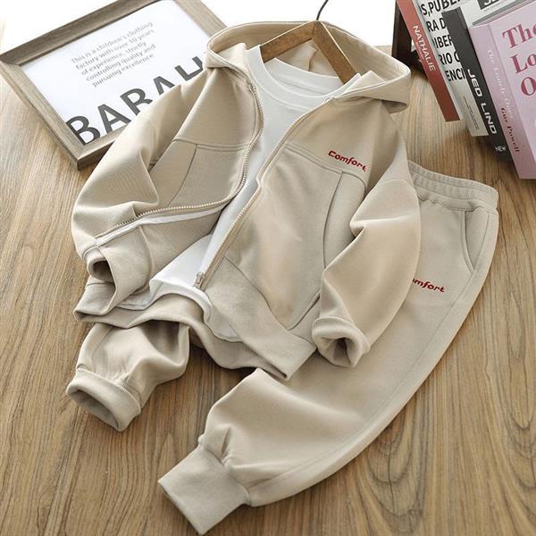 ست سویشرت کلاهدار طرح Cmfort با شلوار اسلش گت دار رنگ کرم  کد 20564