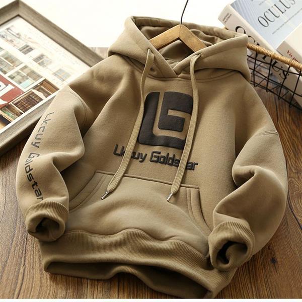 هودی داخل لاینردار طرح LUCKY GOLDSTAR رنگ زیتونی  کد 20575