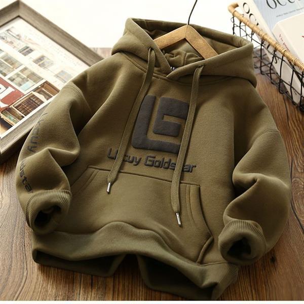 هودی داخل لاینردار طرح LUCKY GOLDSTAR رنگ زیتونی  کد 20575