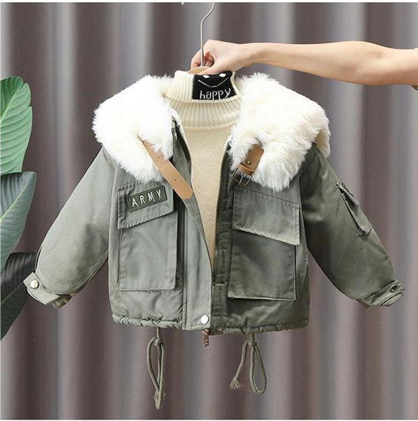 کاپشن فشن سز داخل خز طرح ARMY با یقه تمام خز سفید کد 20577