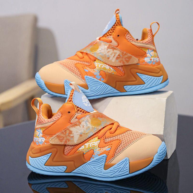 کتونی ساقدار فشن ابرنگی بند چسبی رنگبندی نارنجی و ابی کد 20581