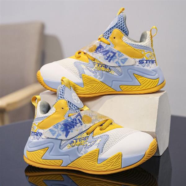 کتونی ساقدار فشن ابرنگی بند چسبی رنگبندی زرد و ابی کد 20582