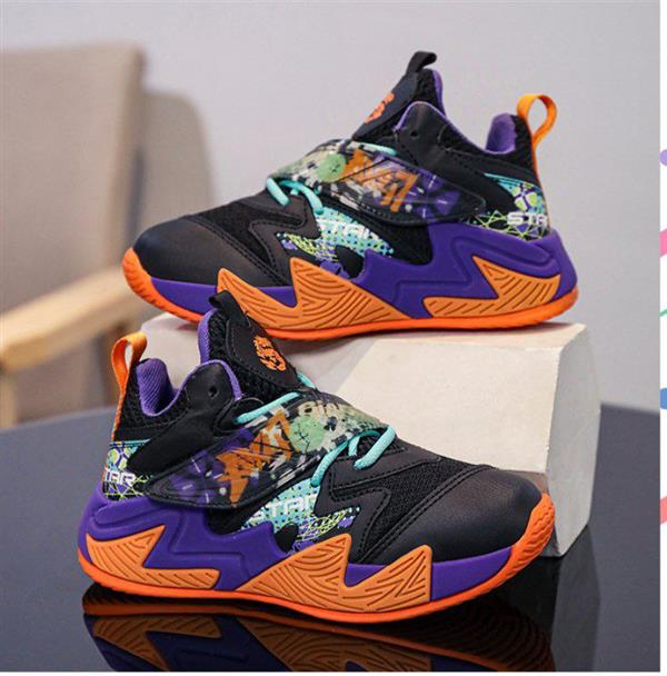 کتونی ساقدار فشن ابرنگی بند چسبی رنگبندی مشکی و نارنجی کد 20583