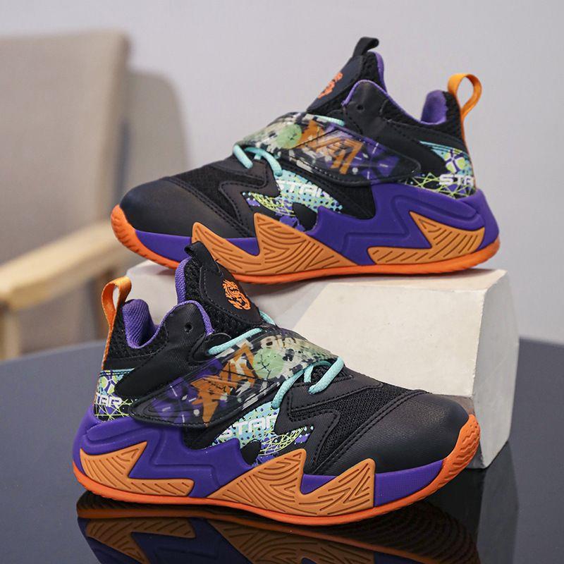 کتونی ساقدار فشن ابرنگی بند چسبی رنگبندی مشکی و نارنجی کد 20583