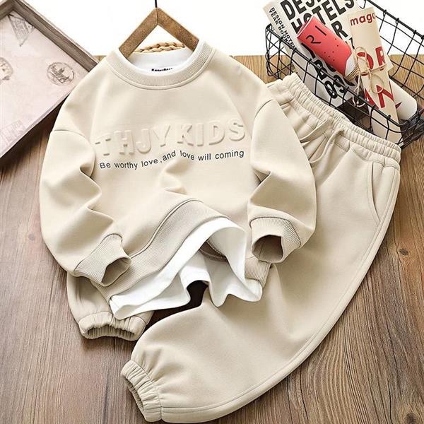 ست دورس و شلوار نوشته برجسته فشن رنگ کرم کد 20598