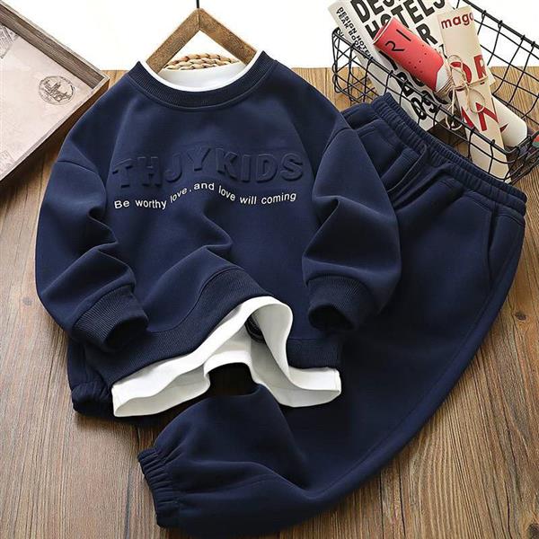 ست دورس و شلوار نوشته برجسته فشن رنگ سورمه ای کد 20599