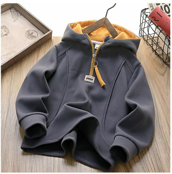 هودی فشن نیم زیپ half circle رنگ طوسی تیره با استر نارنجی کد 20604