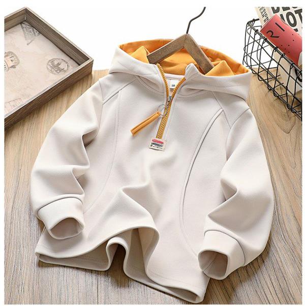 هودی فشن نیم زیپ half circle رنگ شیری  با استر نارنجی کد 20607