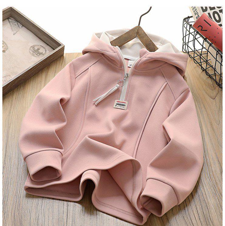 هودی فشن نیم زیپ half circle رنگ صورتی با استر سفید کد 20608