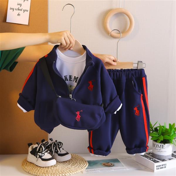 ست چهار تیکه سویشرت و بلوز  و شلوار کیف طرح horse رنگ سورمه ای کد 20616