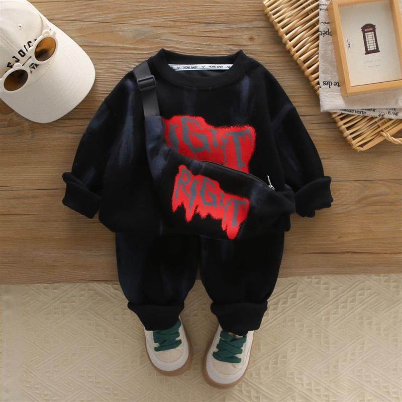 ست دورس و شلوار و کیف مشکی طوسی با نوشته رنگ قرمز کد 20665