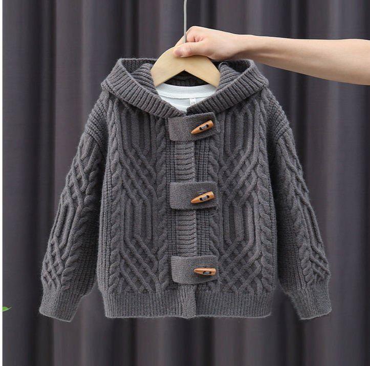ژاکت بافت کلاهدار رنگ طوسی تیره کد 20687