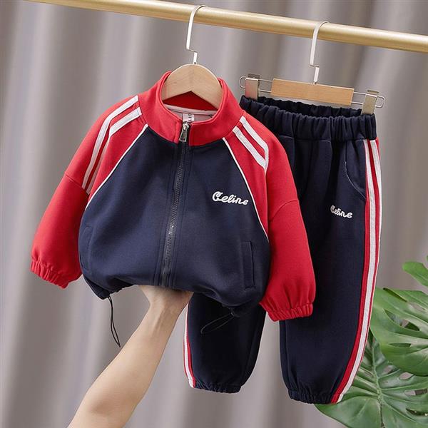 ست سویشرت و شلوار سورمه ای استین قرمز طرح Celina کد 20697