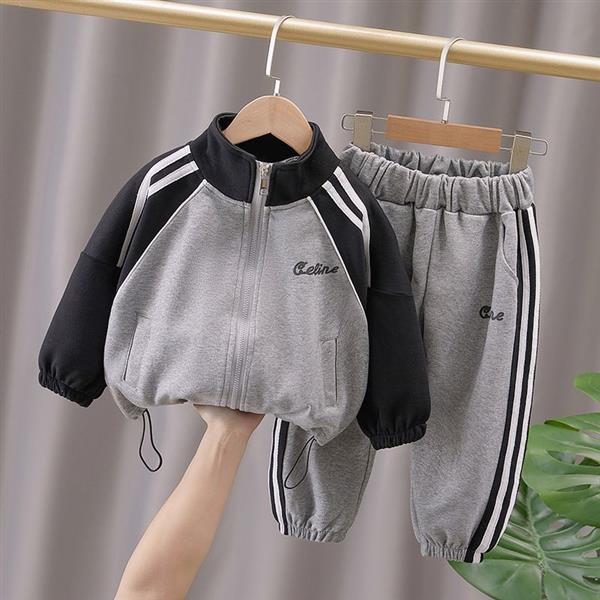 ست سویشرت و شلوار طوسی استین مشکی طرح Celina کد 20698