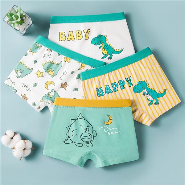 پک چهار عددی شورت پادار دایناسوری طرح رنگ سبز و زرد و سفید کد  20710