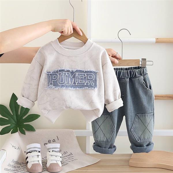 ست دورس شیری تکه دوزی جین PUMER با شلوار جین ابی کد 20732