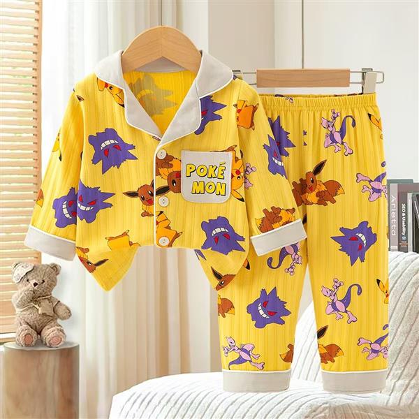 ست شومیز و شلوار راحتی طرح پوکمون رنگ زرد سایز کوچک کد 20740
