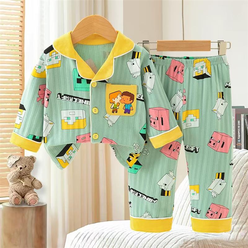 ست شومیز و شلوار راحتی طرح ماینکرافت رنگ سبز سایز کوچک کد 20743