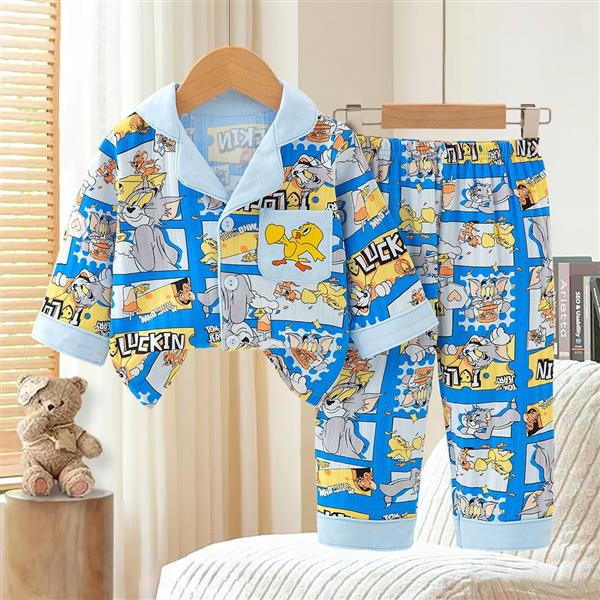 ست شومیز و شلوار راحتی طرح تام و جری رنگ ابی سایز کوچک کد 20746