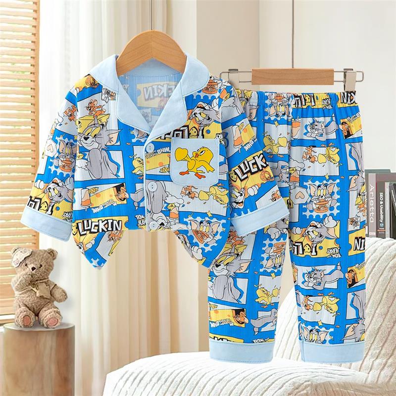 ست شومیز و شلوار راحتی طرح تام و جری رنگ ابی سایز بزرگ کد 20748