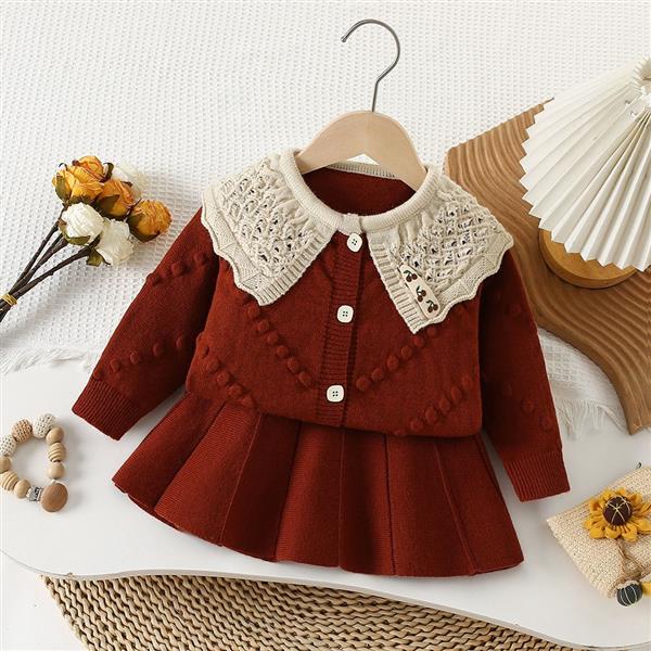 ست شومیز و دامن بافت طرح البالو رنگ اجری کد 20765