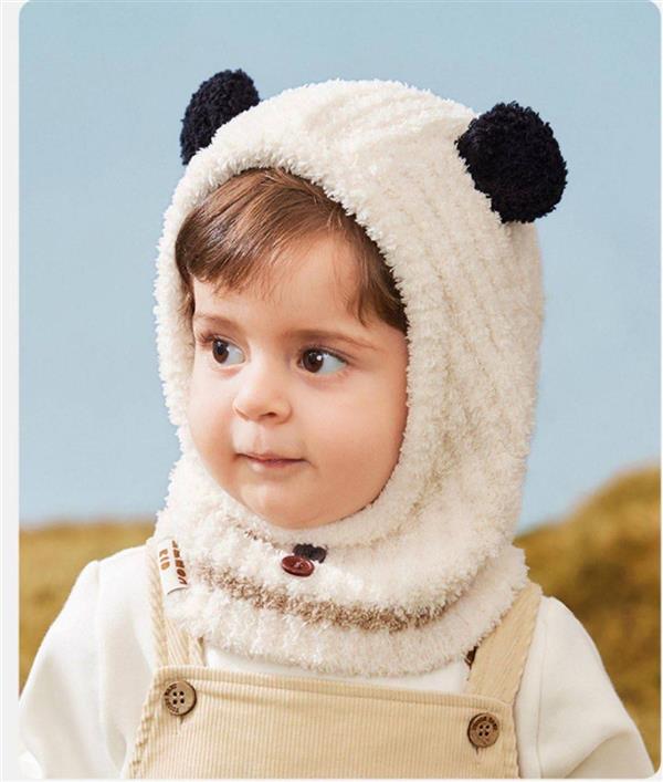 کلاه گردن گیر حوله ای طرح پاندا رنگ شیری کد 20834