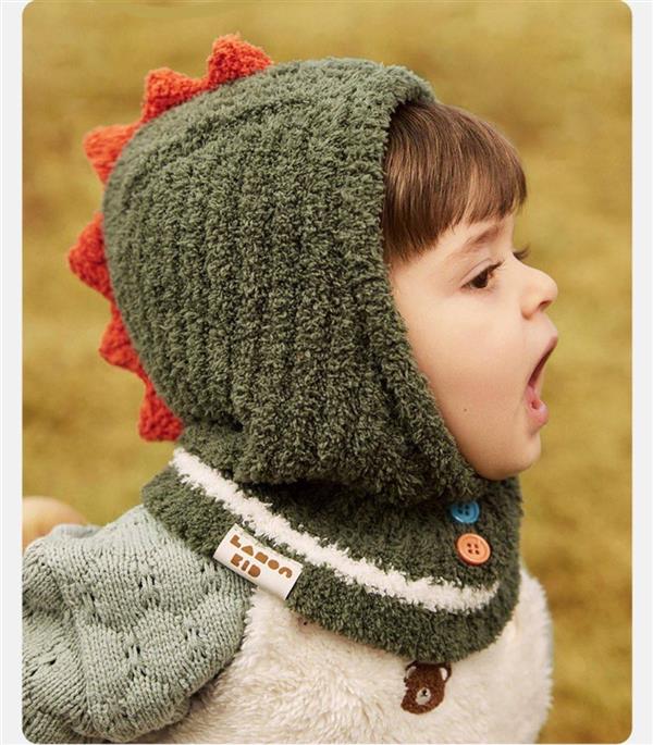 کلاه گردن گیر حوله ای طرح دایناسور رنگ یشمی کد 20835