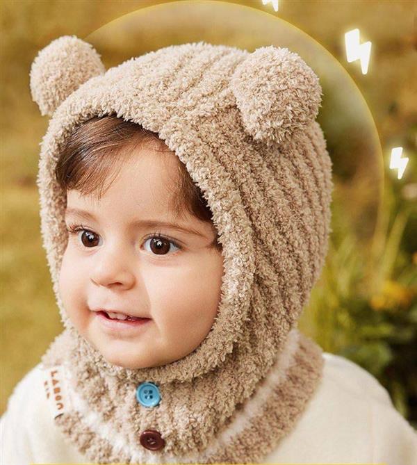 کلاه گردن گیر حوله ای طرح خرس رنگ کرم کد 20836