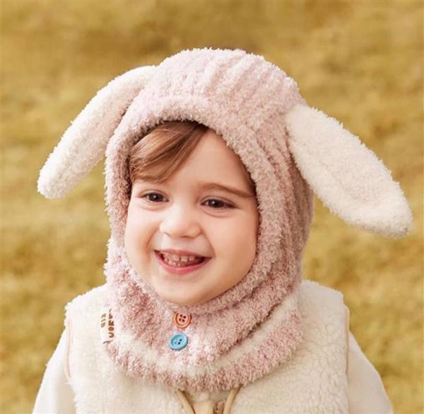 کلاه گردن گیر حوله ای طرح خرگوش رنگ صورتی کد 20837