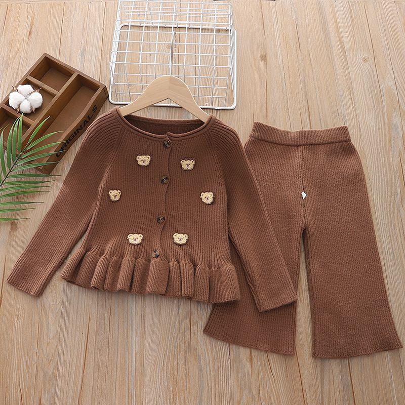 ست ژاکت و شلوار بافت قهوه ای خرسی کد 20904