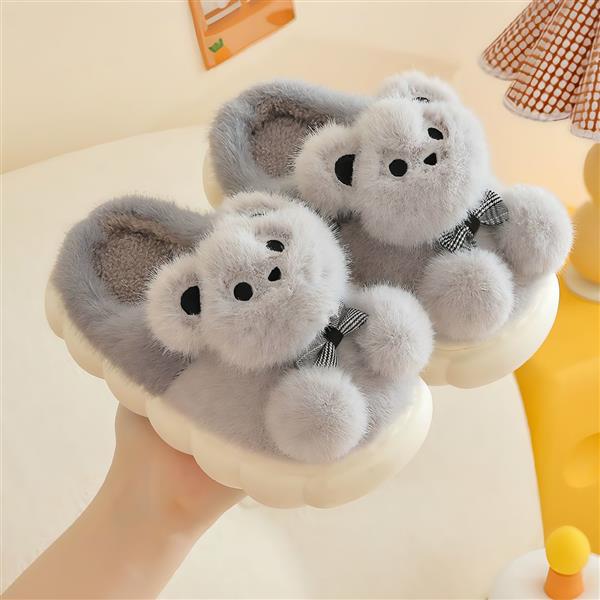 پاپوش  خز خرس و پوم برجسته رنگ طوسی کد 20931