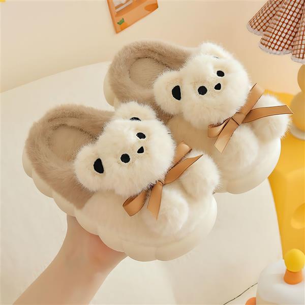 پاپوش  خز خرس و پوم برجسته رنگ کرم کد 20932