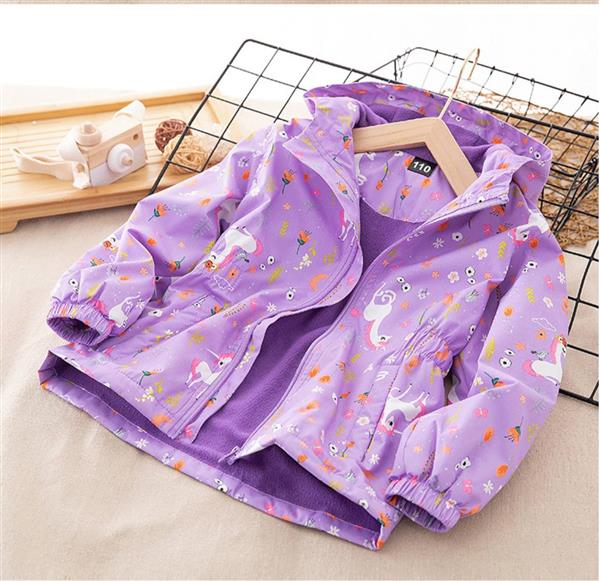 کاپشن ضداب داخل لاینردار طرح اسب تک شاخ رنگ یاسی کد 20964