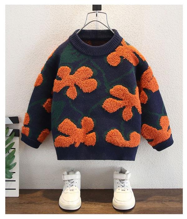 بافت ضخیم سورمه ای طرح گل نارنجی کد 20977