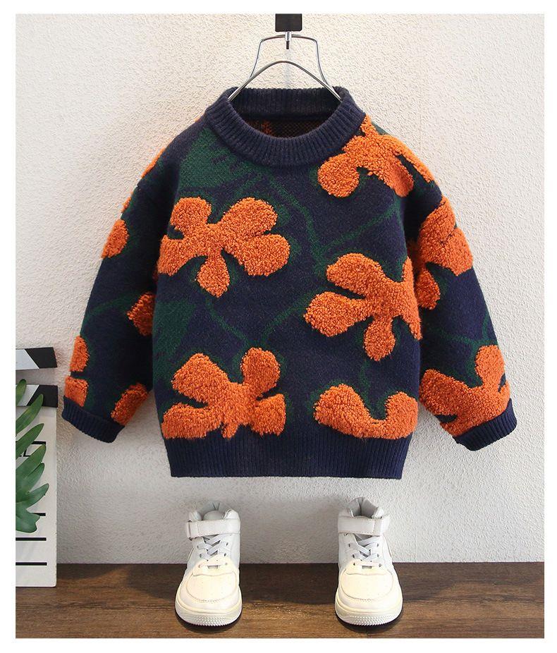 بافت ضخیم سورمه ای طرح گل نارنجی کد 20977