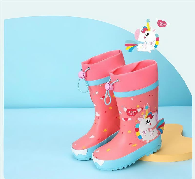 رین بوت بلند لژ دار طرح یونیکورن رنگ صورتی  کد 20992