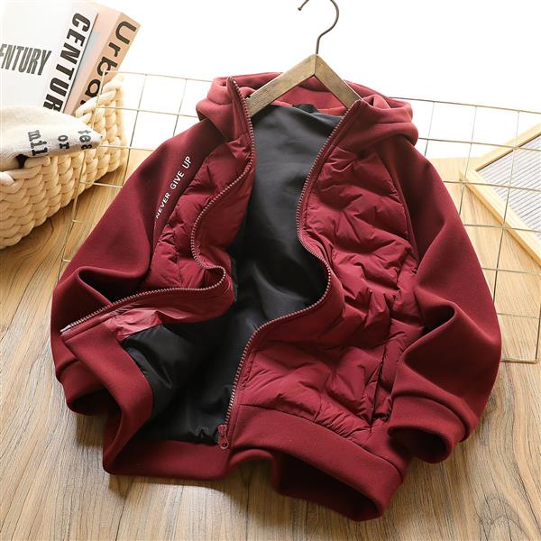 سویشرت کلاهدار ضخیم ضداب استین پنبه ای رنگ زرشکی کد 21002