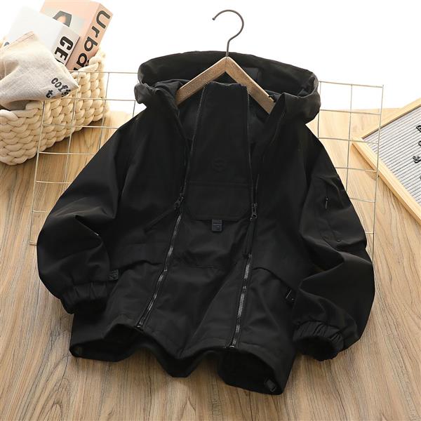 بارونی کلاهدار دو زیپ وسط جیب سگگ دار فشن رنگ مشکی کد 21017