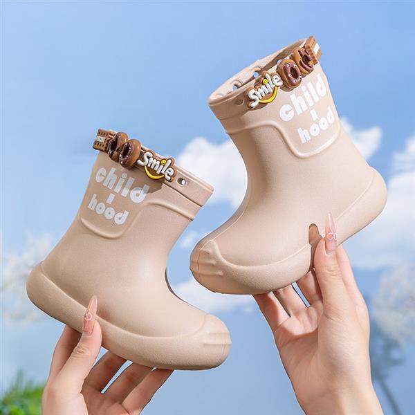 رین بوت طرح CHILD HOOD با پیکسل کارتونی رنگ کرم کد 21027