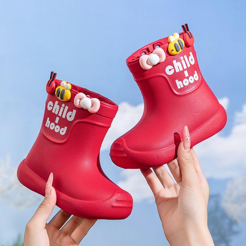 رین بوت طرح CHILD HOOD با پیکسل کارتونی رنگ قرمز کد 21028