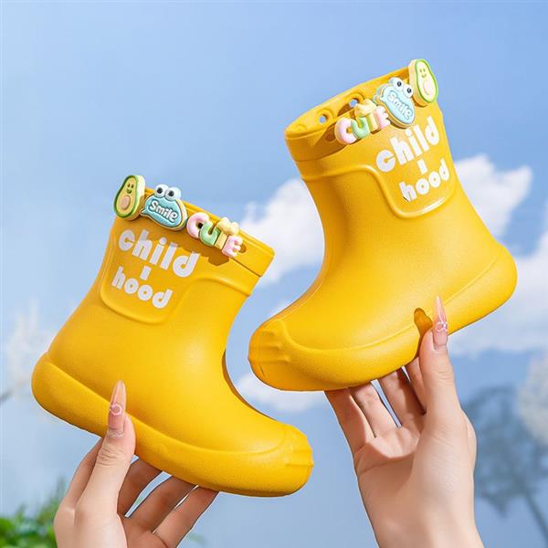 رین بوت طرح CHILD HOOD با پیکسل کارتونی رنگ زرد کد 21029