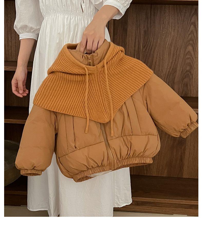 ست کاپشن پفی داخل لاینردار با کلاه بافت گردن گیر رنگ اجری کد 21047