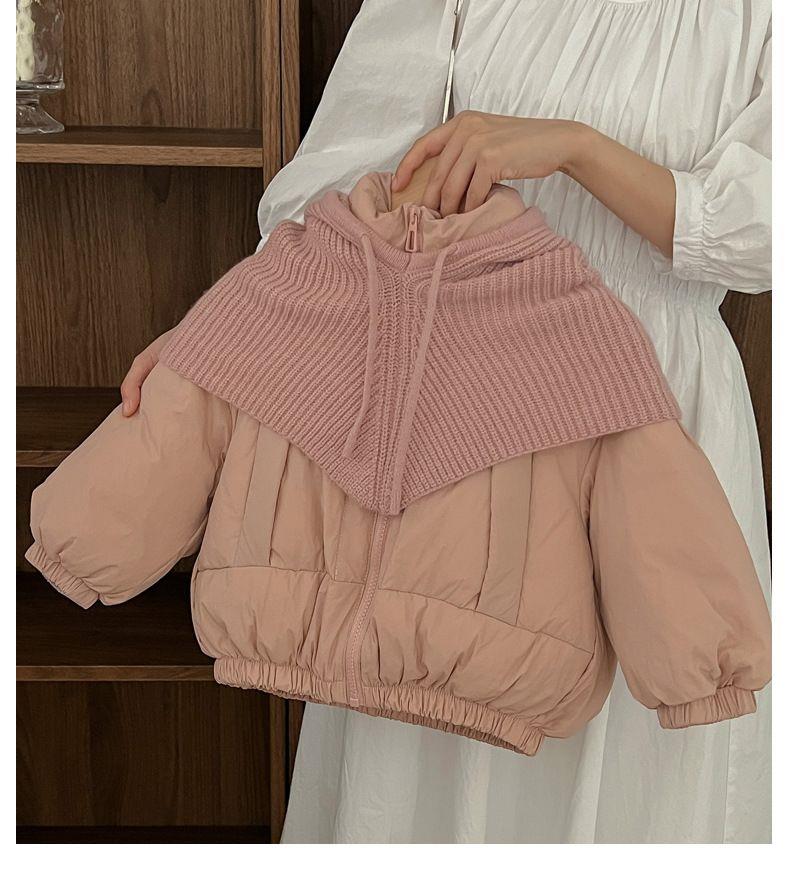 ست کاپشن پفی داخل لاینردار با کلاه بافت گردن گیر رنگ صورتی کد 21049