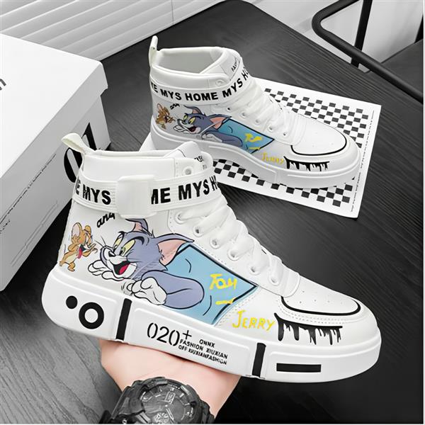 کتونی ساقدار فشن طرح تام و جری رنگ سفید کد 21051