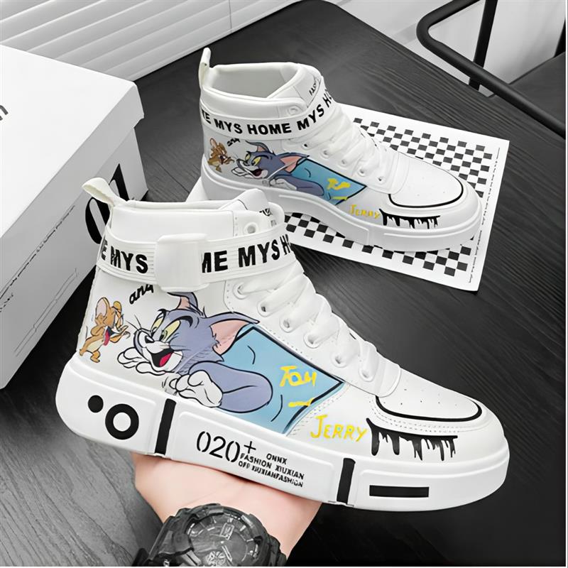 کتونی ساقدار فشن طرح تام و جری رنگ سفید کد 21051