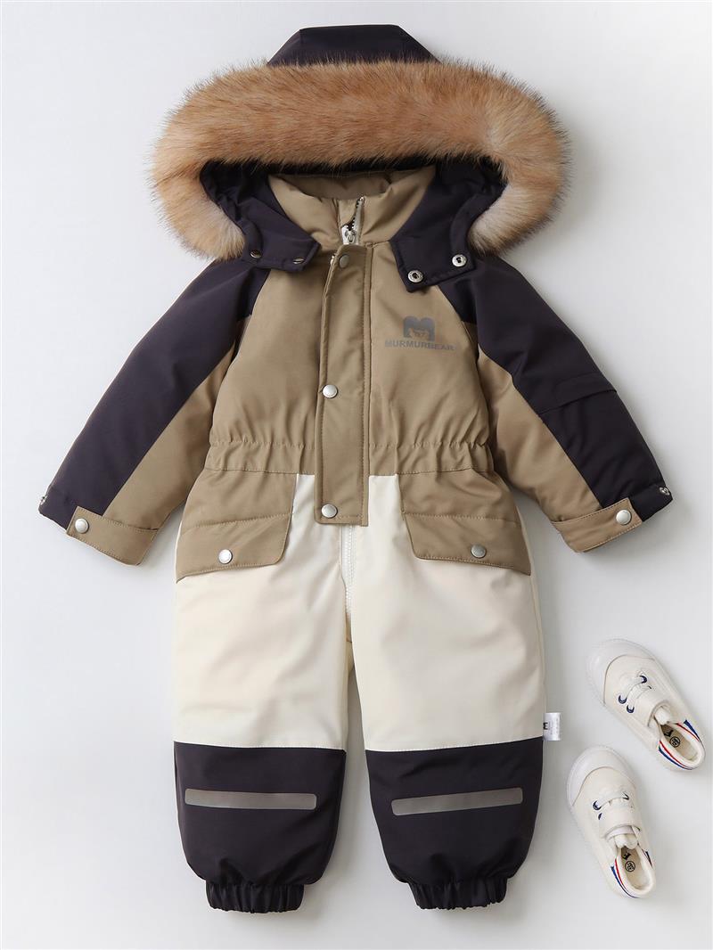 کاپشن سرهمی داخل لاینردار ضخیم طرح MURMURBEAR با نوار شب نما رنگبندی طوسی و کرم و شیری کد 21078