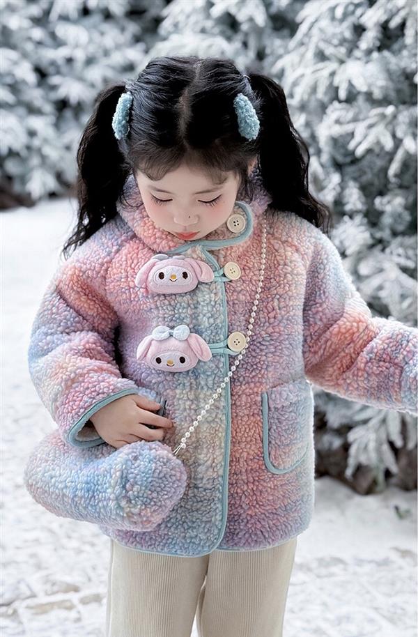 ست پالتو و کيف دوشي پشمي داخل خز طرح ملودي رنگ صورتي و ابي کد 21078