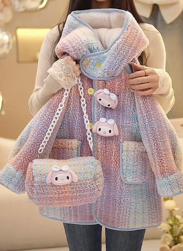 ست پالتو و کيف دوشي پشمي داخل خز طرح ملودي رنگ صورتي و ابي کد 21078