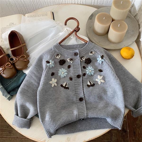 ژاکت طوسی طرح گل دوزی ابی شیری کد 21087